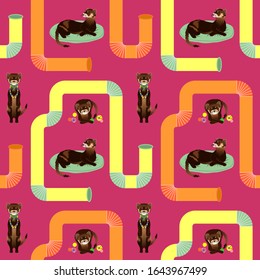 SEAMLESS PATTERN WITH BROWN FERRETS IN VECTOR