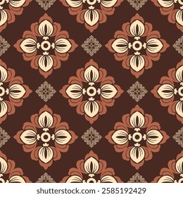 Seamless pattern of brown floral designs on a cream background.