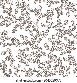 Seamless pattern brown floral leaves elements. Decoration elements for design invitation, wedding cards, valentines day, greeting cards