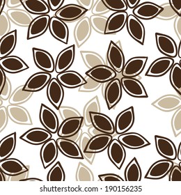 Seamless pattern with brown flowers on a white background