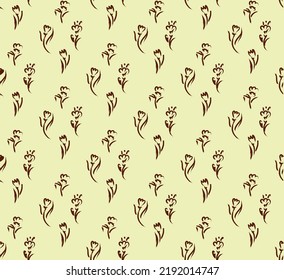 Seamless pattern with brown flowers on a light beige background. Vector template for textile, fabric, wrapping paper or wallpaper
