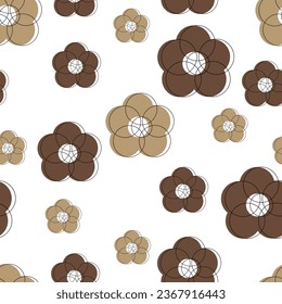 Seamless pattern of brown flowers on a white background for fabric prints, textiles, gift wrapping paper. colorful vector for kids, flat style, print headscarf, scarf