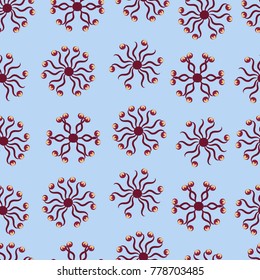 Seamless pattern of brown flowers on a blue background