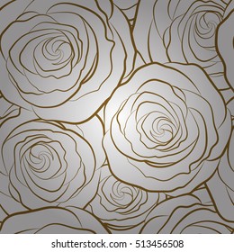 Seamless pattern with brown flowers silhouette. Gentle colors. Female pattern. Handmade.
