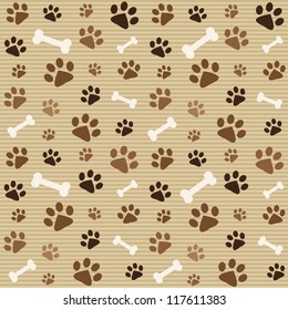 seamless pattern with brown footprints and bones