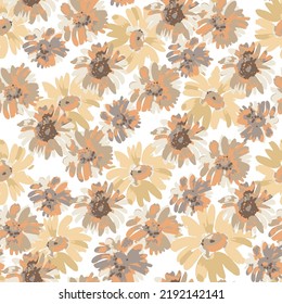 seamless pattern from brown gaillardia flowers on a white background. Bright floral pattern from blanket flower for wallpaper, textile, paking, poster, invite.