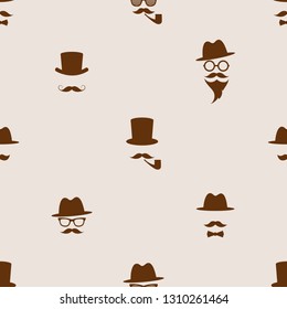 Seamless pattern with brown gentleman portrait icons