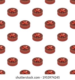Seamless pattern of brown gift box with bow. Gift for party, celebration, special event like birthday, christmas, valentines day. Modern vector illustration in isometric style. Isolated on white