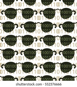 Seamless pattern with brown glasses and digits, data security illustration, eps10