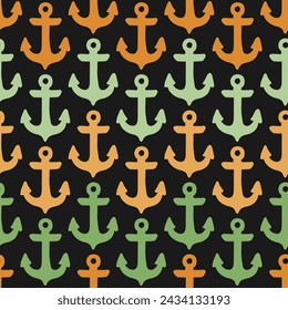 Seamless pattern with brown and green anchors