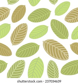 Seamless pattern with brown, green and light green leaves