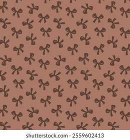 Seamless pattern brown holiday bow. Holidays gift symbol decorative design element.Mocha Mousse 2025. Happy valentines day, women day holiday, dating invitation, wedding or marriage greeting card.