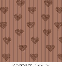 Seamless pattern brown holiday line hearts. Holidays gift symbol decorative design element. Mocha Mousse 2025. Happy valentines day, women day, dating invitation, wedding or marriage greeting card.