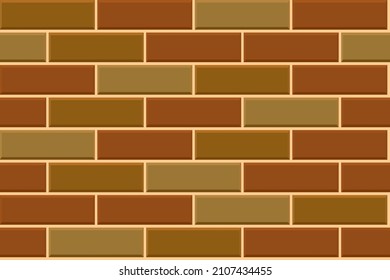 Seamless pattern of brown horisontal brick wall background. Vector flat illustration. Design tile for outdoor building, interior, kitchen, bathroom, spa 