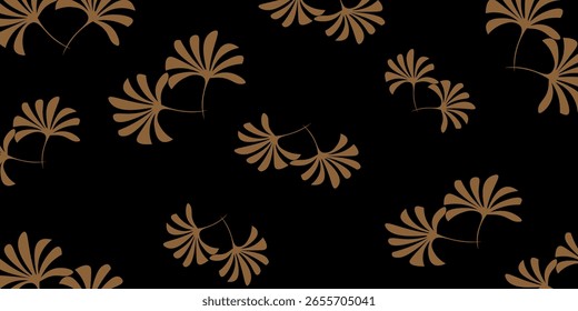 Seamless pattern with brown leaves on black background. Vector illustration. Fabric print.