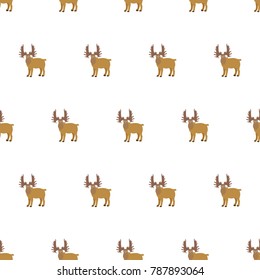 Seamless Pattern with brown moose on white. Vector Illustration