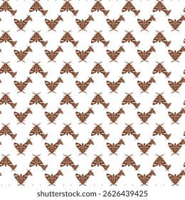 Seamless Pattern of Brown Moth Motif on White Background