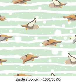 Seamless Pattern with brown owls on white background. Vector Illustration