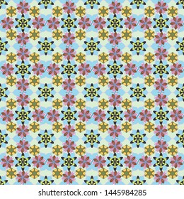 Seamless pattern in brown, pink and blue colors. Cute seamless floral vector pattern in the small flower.