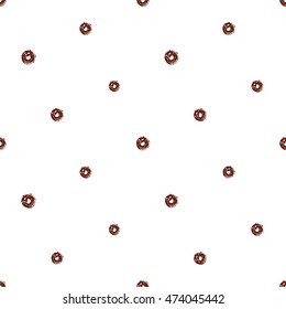 Seamless pattern with brown polka dot. Hand drawn sketch elements in decorative fashion style. Bakery, ice-cream dessert inspired illustration.