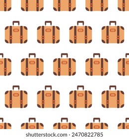 Patrón sin costuras con maletas marrones. Abstractas fondo de verano repetitivo para Anuncio viajero. Ilustración vectorial plana aislada en blanco. Concepto de vacaciones o turismo