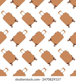Seamless pattern with brown suitcases. Abstract repeating summer background for Traveling banner. Flat vector illustration isolated on white. Vacation or tourism concept