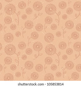 Seamless pattern of brown vintage flowers. Vector illustration.