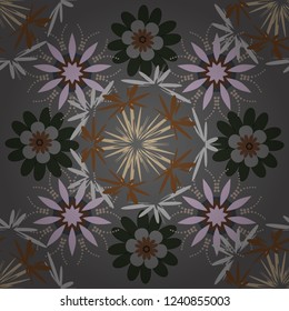 Seamless pattern with brown, violet and gray flowers and leaves, abstract floral pattern. Tileable vector pattern for wallpaper, cards or fabric.