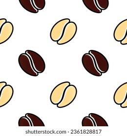 seamless pattern of brown and white coffee beans outline on white background