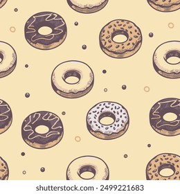 Seamless pattern brown white doughnut for background, wall decoration etc.