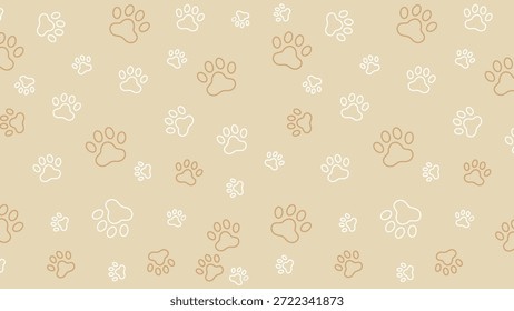 Patrón sin fisuras con estampados de patas marrones y blancas sobre fondo beige. Vector de huella animal terroso cálido para la marca de aseo de mascotas, decoración de vivero rústico y diseño textil