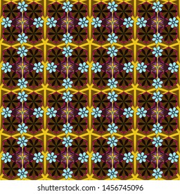 Seamless pattern in brown, yellow and black colors with cute ditsy flowers. Cute vector floral pattern in the small flower.