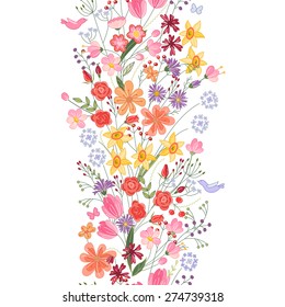 Seamless pattern brush. Bunch of field flowers. Vintage style.