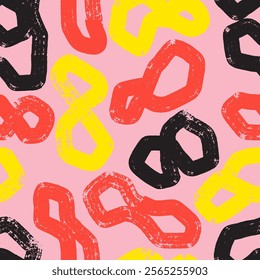 Seamless pattern brush curly lines. Modern pencil squiggles ornament. Scribble brush strokes vector. Hand drawn marker infinity, wavy lines, curved lines. Color pencil seamless. Closed curve and daubs