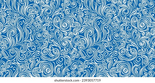 Seamless pattern with brush gently  swirl shapes organic. Abstract stylized brush line sea ocean background. Vector hand drawn sketch. Design for fashion, fabric, wallpaper.