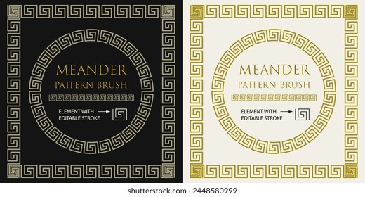 Seamless pattern brush with meander, greek key ornament. Brush with end, start tiles. Design element for classic antique decoration