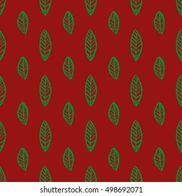 Seamless pattern with brush painted  leaves. Hand drawn abstract background.