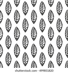 Seamless pattern with brush painted  leaves. Hand drawn abstract background.