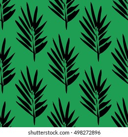 Seamless pattern with brush painted palm leaves. Hand drawn abstract background.