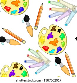 the seamless pattern brush, pencil, palette for drawing paints vector illustration