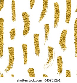 Seamless pattern. Brush stroke with golden glitter isolated on white background