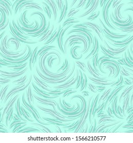 Seamless pattern of brush strokes of blue color. Watercolor blots in the form of curls of spirals and circles on a turquoise background. Smooth pattern for clothes and packaging in pastel colors.