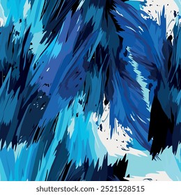 Seamless pattern with brush strokes in blue and white tones, for interior design and scenes in aqua style