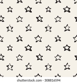 Seamless pattern with brush strokes. Casual polka dot texture. Stylish print with hand drawn stars.