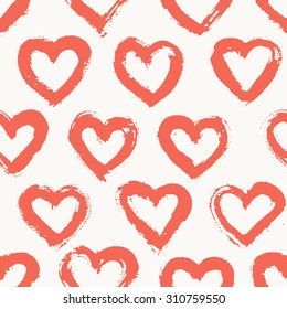 Seamless pattern with brush strokes. Casual polka dot texture. Stylish print with hand drawn hearts