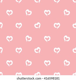 Seamless pattern with brush strokes. Casual polka dot texture. Stylish print with hand drawn hearts