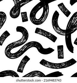 Seamless pattern with brush strokes. Chaotic thick brush strokes, messy scribbles. Contemporary hand drawn elements for fabric, wrapping, stationery, wallpaper and textile. Vector texture.