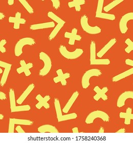 Seamless pattern with brush strokes elements in warm colores. Trendy vector texture illustration