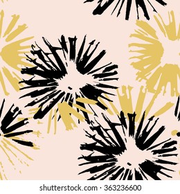 Seamless pattern with brush strokes. Hand drawn texture. Flowers, dandelions, fireworks.