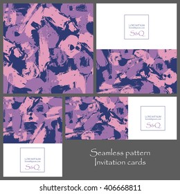 Seamless pattern and brush strokes. Invitation cards